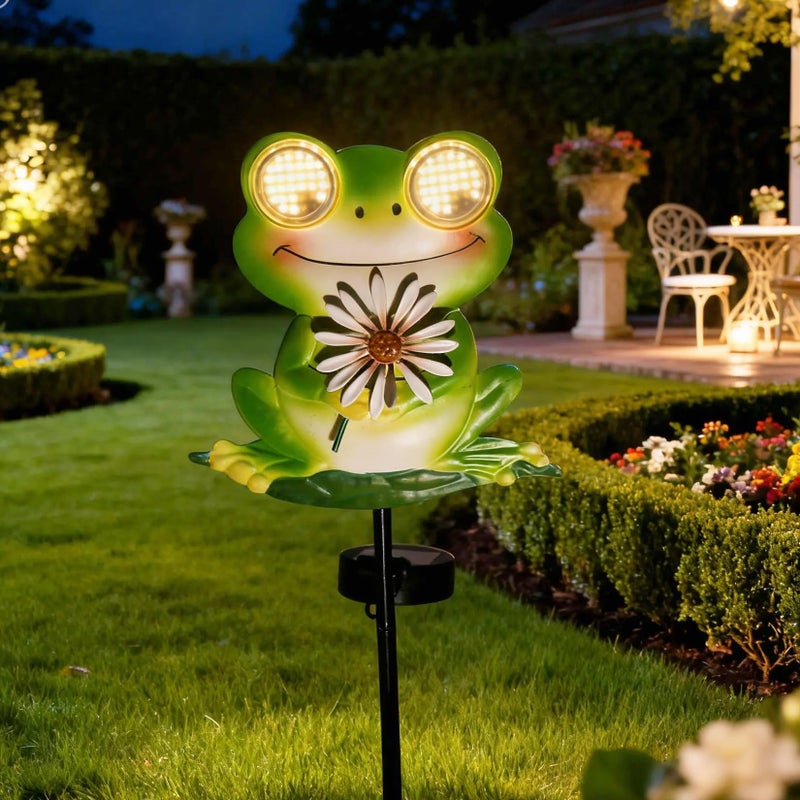 esgarden LEDs Dynamic Eyes Solar Stake Lights for Garden Frog Garden Gifts Metal Warm White Stakes Lights for Lawn Ornaments, Yard Art, Pathway, Patio Decorations Gift for Mom Dad Grandma - Image 1