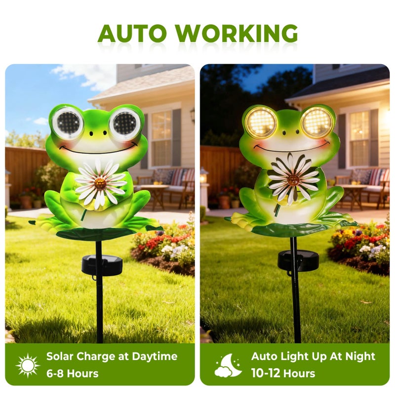 esgarden LEDs Dynamic Eyes Solar Stake Lights for Garden Frog Garden Gifts Metal Warm White Stakes Lights for Lawn Ornaments, Yard Art, Pathway, Patio Decorations Gift for Mom Dad Grandma - Image 2
