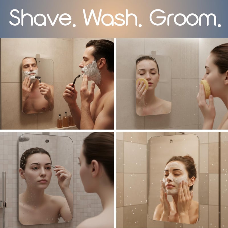 SereniBath Shower Mirror - Fogless for Shaving & Washing Your Face - Anti-Fog - for Men & Women - Exfoliate, Scrub and Groom Your Face - Image 2