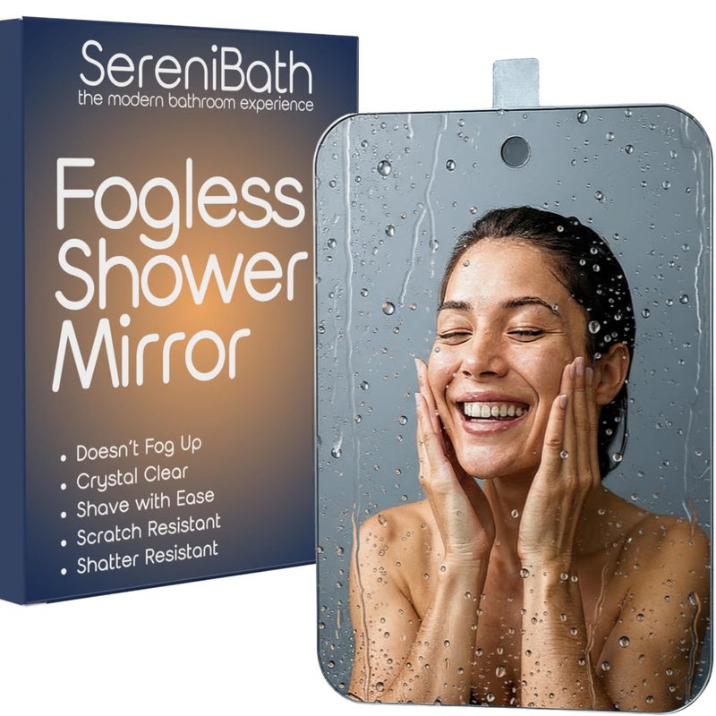SereniBath Shower Mirror - Fogless for Shaving & Washing Your Face - Anti-Fog - for Men & Women - Exfoliate, Scrub and Groom Your Face - Image 1