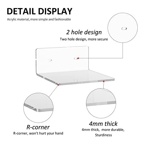 Sezanrpt 6 Inches Acrylic Small Wall Shelves 2 Pack, Floating Shelf for Wall Mounting, Acrylic Display Ledges for Funko Pop Figures, Home Décor, Living Room, Gaming Room, Plants(6 inch, Clear) - Image 4