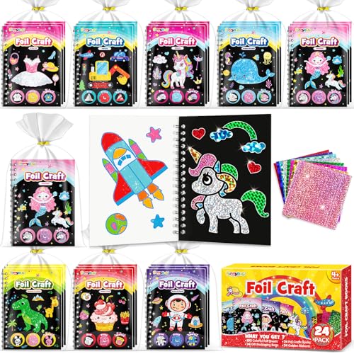 FUNNYB&G FUNNYBG Foil Art Party Favors for Kids 24 Pack Foil Art Crafts Kits Coloring Books Goodie Bag Stuffers Party Favors for Kids 48 812 Bulk Birthday Classroom Prizes Girls Boys Gifts Classic - Image 1