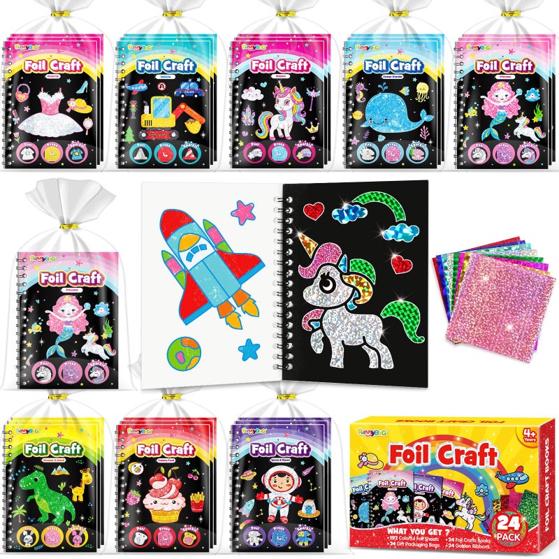 FUNNYB&G FUNNYBG Foil Art Party Favors for Kids 24 Pack Foil Art Crafts Kits Coloring Books Goodie Bag Stuffers Party Favors for Kids 48 812 Bulk Birthday Classroom Prizes Girls Boys Gifts Classic - Image 3