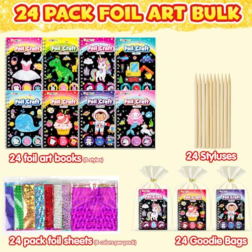 FUNNYB&G FUNNYBG Foil Art Party Favors for Kids 24 Pack Foil Art Crafts Kits Coloring Books Goodie Bag Stuffers Party Favors for Kids 48 812 Bulk Birthday Classroom Prizes Girls Boys Gifts Classic - Image 5
