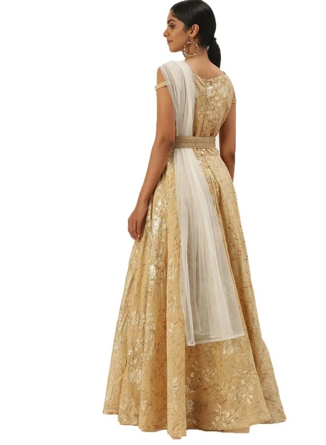 ZERESOUQ Golden Floral Gown Dress