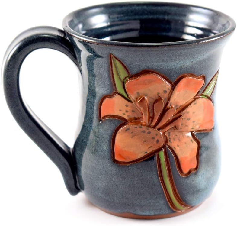 Modern Artisans Lily Flower Mug  American Made Stoneware Pottery 14oz - Image 1