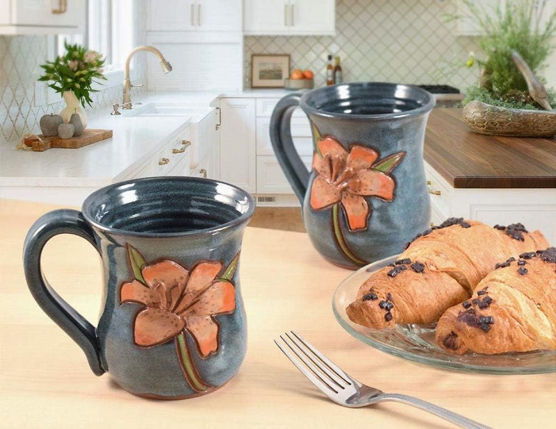 Modern Artisans Lily Flower Mug  American Made Stoneware Pottery 14oz - Image 3
