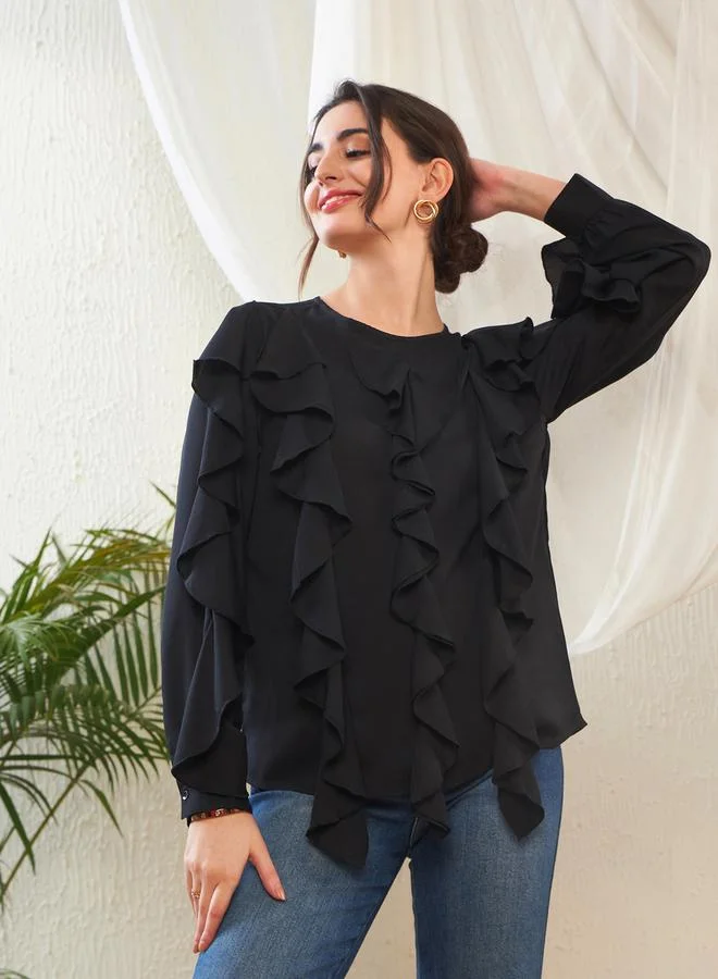 ساسافراس Ruffle Detail Top with Long Sleeves by Styli