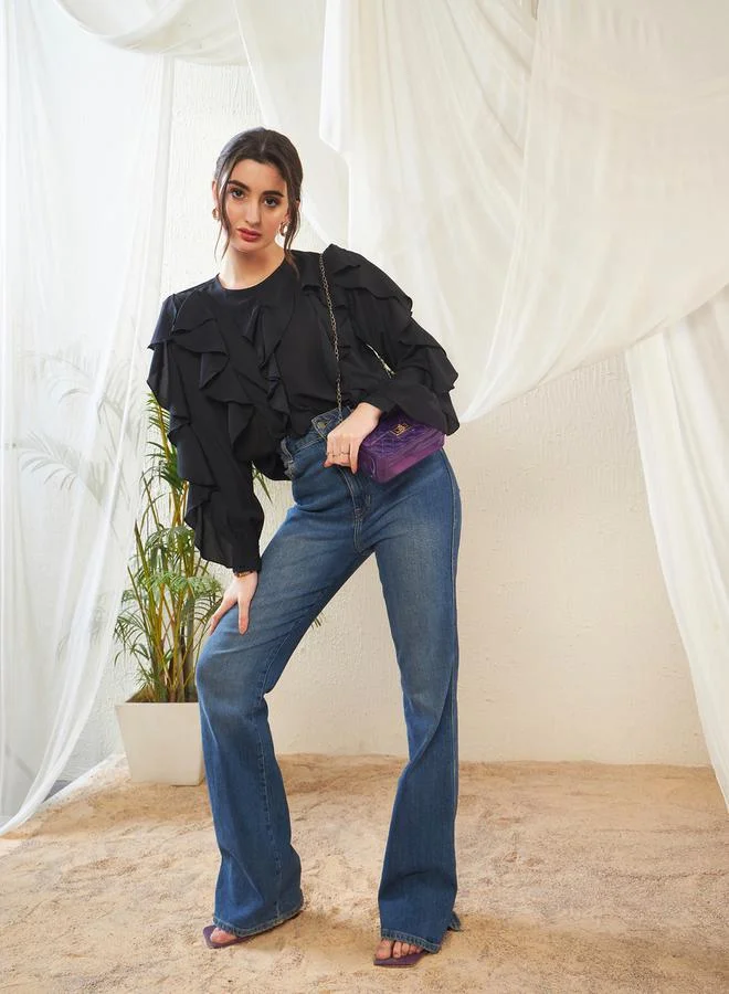 ساسافراس Ruffle Detail Top with Long Sleeves by Styli