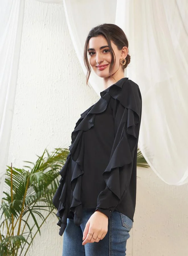 ساسافراس Ruffle Detail Top with Long Sleeves by Styli