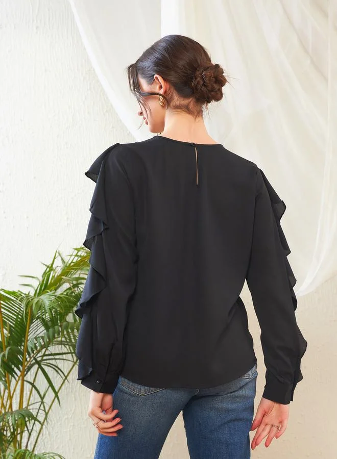 ساسافراس Ruffle Detail Top with Long Sleeves by Styli