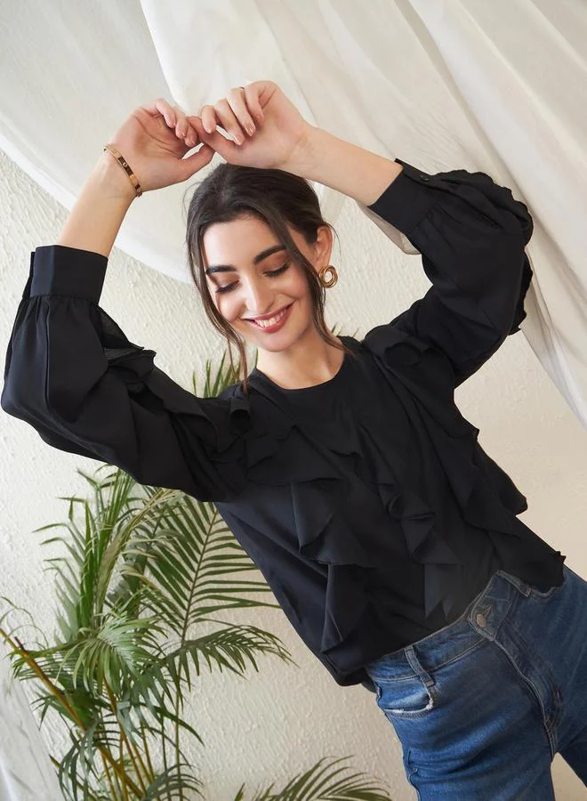 ساسافراس Ruffle Detail Top with Long Sleeves by Styli