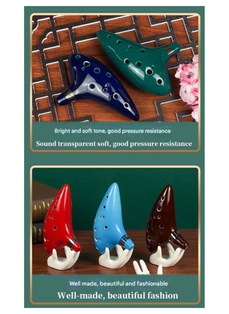 12 Hole Alto C Tone Professional Ceramic Ocarina Set (Coffee Glaze)| Display stand + protective bag + beginner's guide + lanyard | Adult beginner musical instrument gift box  - Image 4