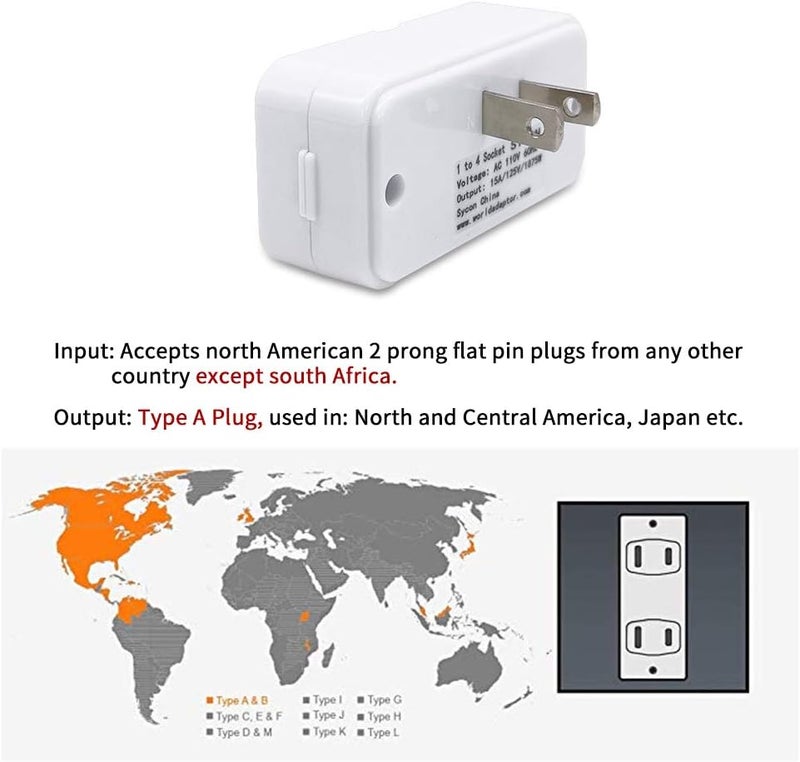 SYCON Adapter Outlet Extender, 2-Prong Mini Wall Plug, Multi Outlet Splitter with 4 Outlets - Image 4