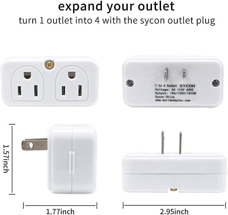 SYCON Adapter Outlet Extender, 2-Prong Mini Wall Plug, Multi Outlet Splitter with 4 Outlets - Image 3