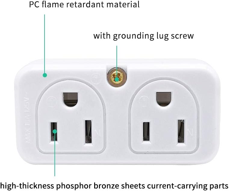 SYCON Adapter Outlet Extender, 2-Prong Mini Wall Plug, Multi Outlet Splitter with 4 Outlets - Image 2