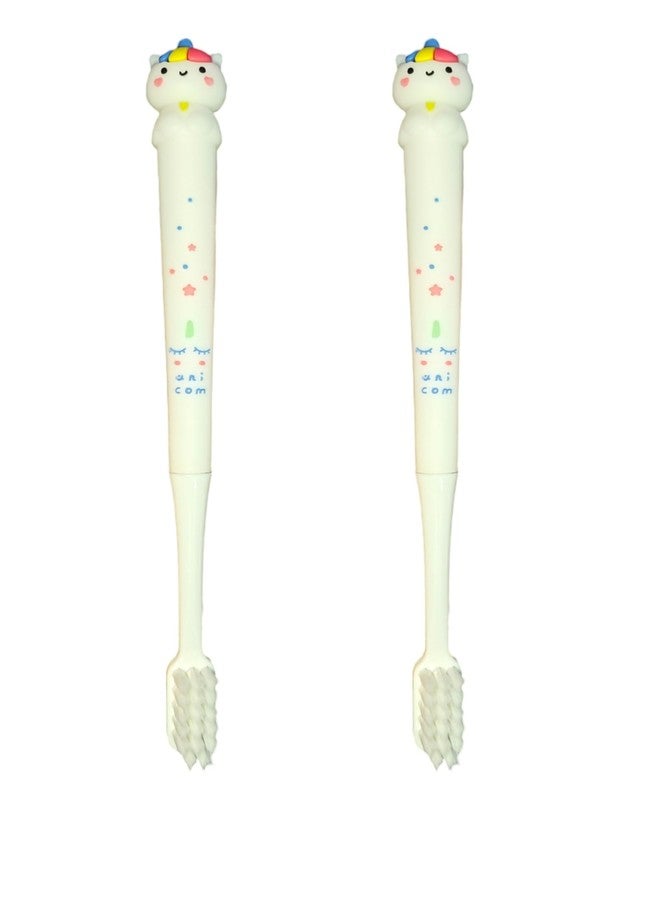 IndusBay® Pack of 2, Kids Toothbrush with Storage Case, Unicorn Design Soft Tooth Brush, Extra Microfiber Soft Bristles Toothbrush for 3-6 Years old Children, Girls, White - Image 1