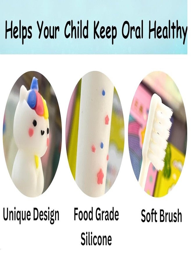 IndusBay® Pack of 2, Kids Toothbrush with Storage Case, Unicorn Design Soft Tooth Brush, Extra Microfiber Soft Bristles Toothbrush for 3-6 Years old Children, Girls, White - Image 4