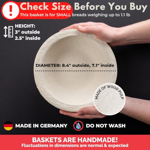 Bulka Small Round 8" 500g Plane Banneton Bread Proofing Basket Pressed Wood Pulp, Sourdough Proofing Basket - Non-Stick Brotform Sourdough Bread Baking Supplies, Made in Germany. - Image 2