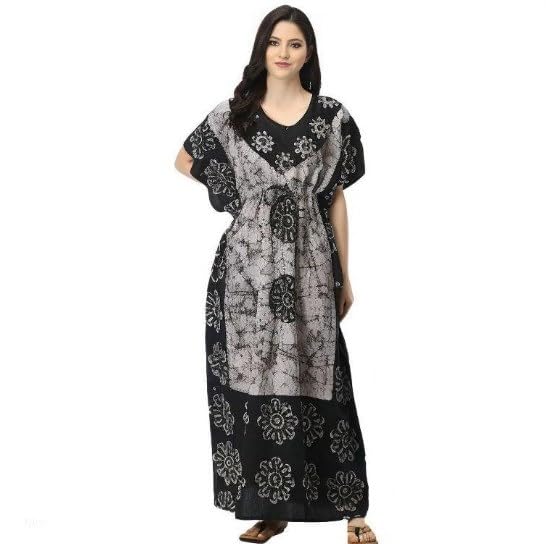 Ukal Combo Pack of 2 Women's Cotton Batik Printed Nighty Maxi Loungewear Kaftan Night Gown Dress Free Size (Color_5, Cotton) - Image 5