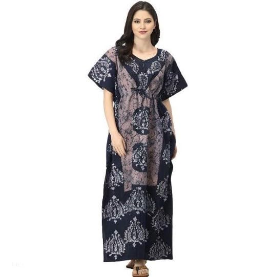 Ukal Combo Pack of 2 Women's Cotton Batik Printed Nighty Maxi Loungewear Kaftan Night Gown Dress Free Size (Color_5, Cotton) - Image 2