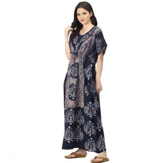 Ukal Combo Pack of 2 Women's Cotton Batik Printed Nighty Maxi Loungewear Kaftan Night Gown Dress Free Size (Color_5, Cotton) - Image 4