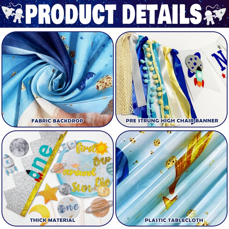 BORAMDO First Trip Around The Sun Birthday Party Decorations for boy 1st Birthday Supplies First Trip Around The Sun Backdrop Balloons Garland Monthly Photo Banner Space Theme Party Decor - Image 4