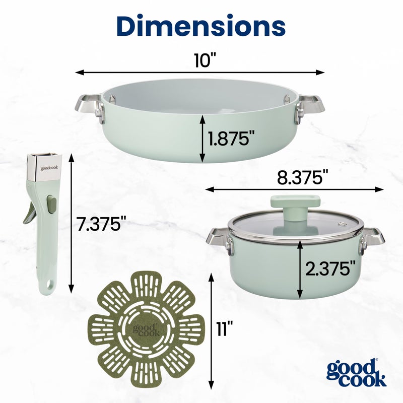 GoodCook Ceramic Cookware Set 5-Piece with Removable Handle, Induction Compatible, Nonstick and Oven Safe with 8-Inch Frypan, Sage Green - Image 5