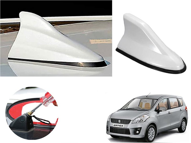 Auto Pearl Shark Fin Antenna Universal Replacement Car Antenna Roof Aerial ABS Material Waterproof Rubber Ring AM FM Radio Signal Compatiable with - Ertiga - (Color White) - Image 1