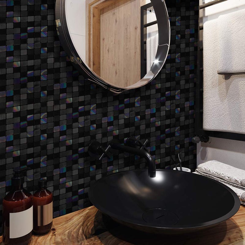 Alwayspon 25 Pcs Brushed Silver SelfAdhesive Tile Transfer Peel and Stick Tile Decal WaterProof Backsplash Wall Tile Sticker for Kitchen Bathroom Decor Black Rainbow Mosaic 6x6inch 