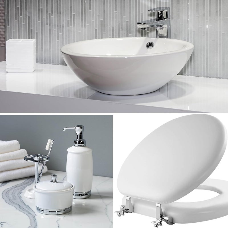 Mayfair Padded Toilet Seat with Chrome Hinges, Soft Vinyl over Wood Core Seat, Made in USA, Round, White - Image 3