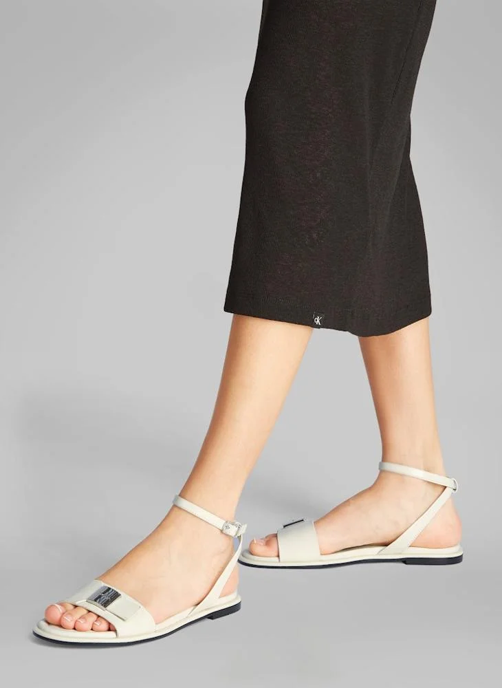 CALVIN KLEIN LEATHER SANDALS WITH LOGO HARDWARE