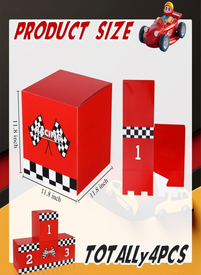 Zhanmai 4 Pcs Large Racing Car Party Boxes 11.8 x 11.8 Inch Goodie Checkered Boxes for Birthday Decor Truck Theme Race Car Podium Centerpiece Decorations Cardboard Party Favors(Red) - Image 3