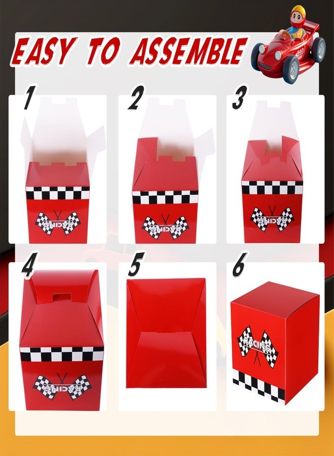 Zhanmai 4 Pcs Large Racing Car Party Boxes 11.8 x 11.8 Inch Goodie Checkered Boxes for Birthday Decor Truck Theme Race Car Podium Centerpiece Decorations Cardboard Party Favors(Red) - Image 4