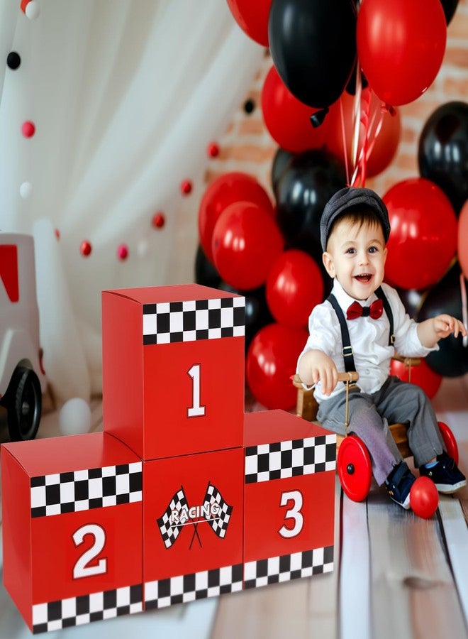 Zhanmai 4 Pcs Large Racing Car Party Boxes 11.8 x 11.8 Inch Goodie Checkered Boxes for Birthday Decor Truck Theme Race Car Podium Centerpiece Decorations Cardboard Party Favors(Red) - Image 5