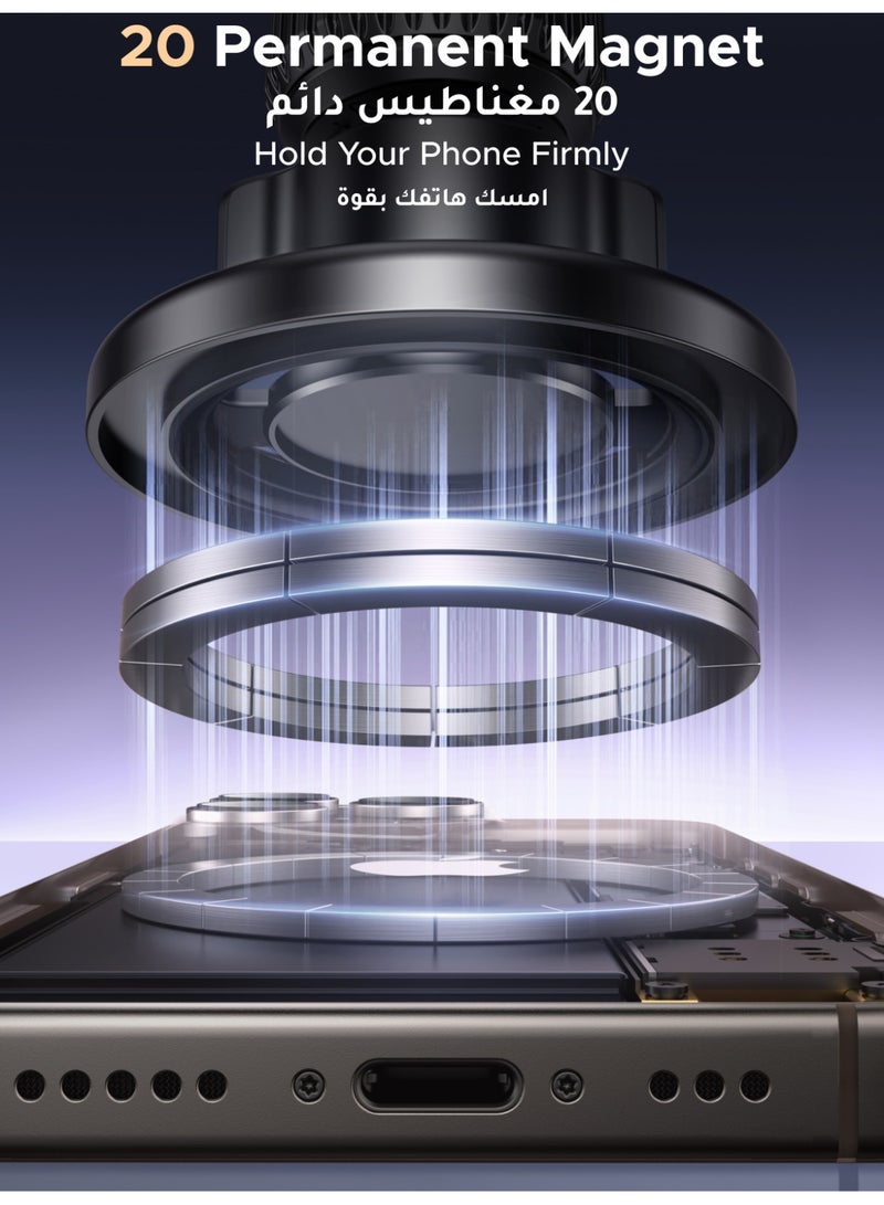 Ugreen Magsafe Car Phone Holder Strong Magnetic Mount with Hook & Adhesive Base [360° Adjustable], [Removable Base], Compatible with iPhone 17/16/15 and Samsung S25/24/23 - Image 3