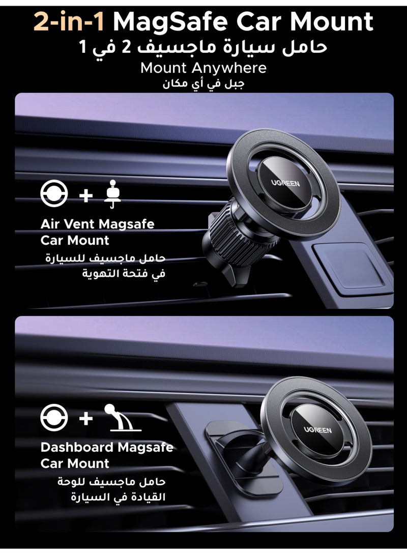 Ugreen Magsafe Car Phone Holder Strong Magnetic Mount with Hook & Adhesive Base [360° Adjustable], [Removable Base], Compatible with iPhone 17/16/15 and Samsung S25/24/23 - Image 2