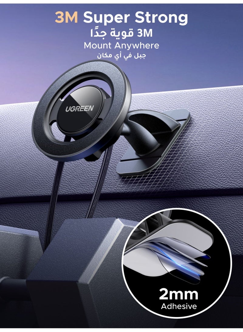 Ugreen Magsafe Car Phone Holder Strong Magnetic Mount with Hook & Adhesive Base [360° Adjustable], [Removable Base], Compatible with iPhone 17/16/15 and Samsung S26/25/24 black - Image 5