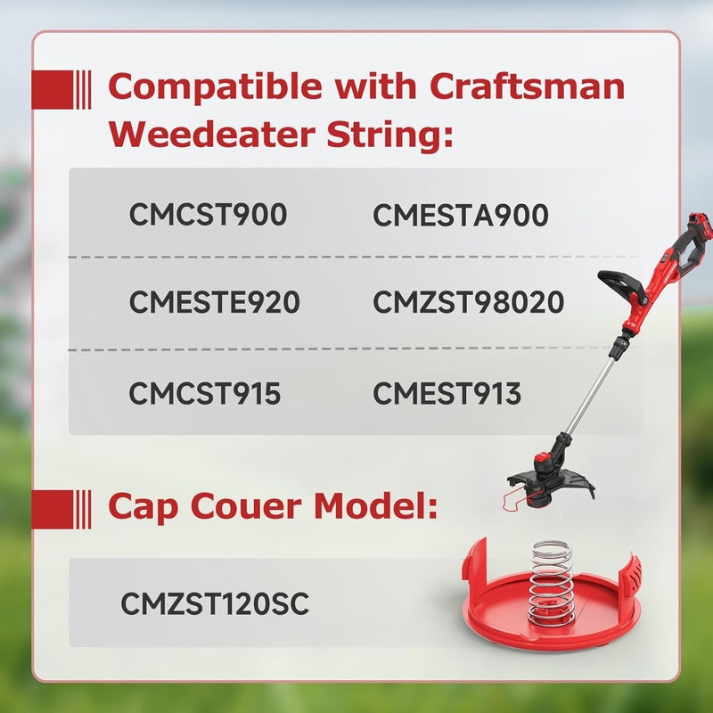 إفينترونيك غطاء بكرة ماكينة قص العشب Eventronic CMZST120SC لـ Craftsman Weed Eater CMCST900، CMEST913، CMESTE920، CMZST98020، CMESTA900، CMCST915 (4 أغطية، 4 زنبركات) مواد مطورة عامة - Image 2
