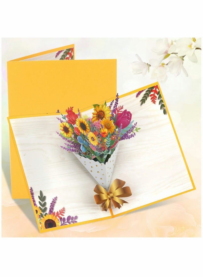 SYOSI 3D Pop-up Flower Greeting Card, Bouquet Celebration Card with Sunflower - Image 1