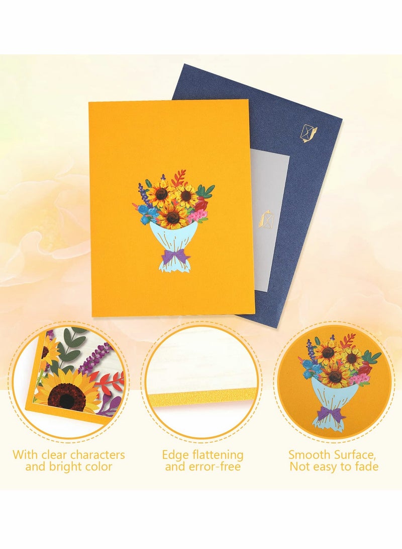 SYOSI 3D Pop-up Flower Greeting Card, Bouquet Celebration Card with Sunflower - Image 2