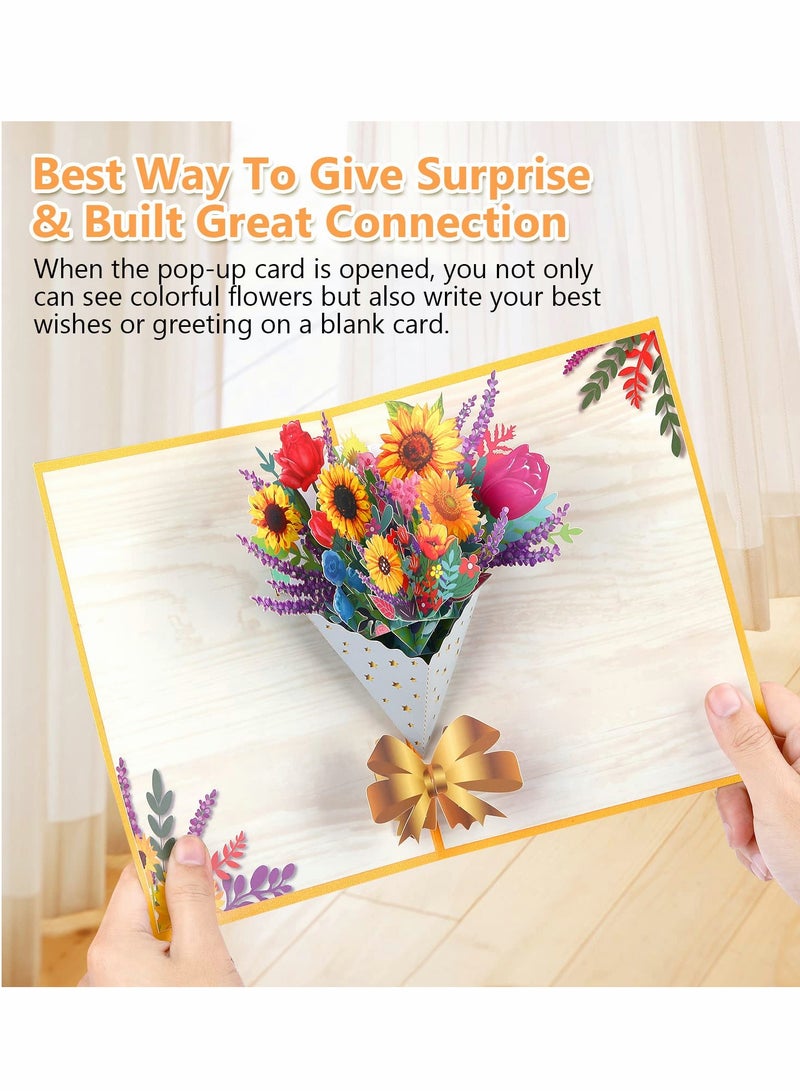 SYOSI 3D Pop-up Flower Greeting Card, Bouquet Celebration Card with Sunflower - Image 3