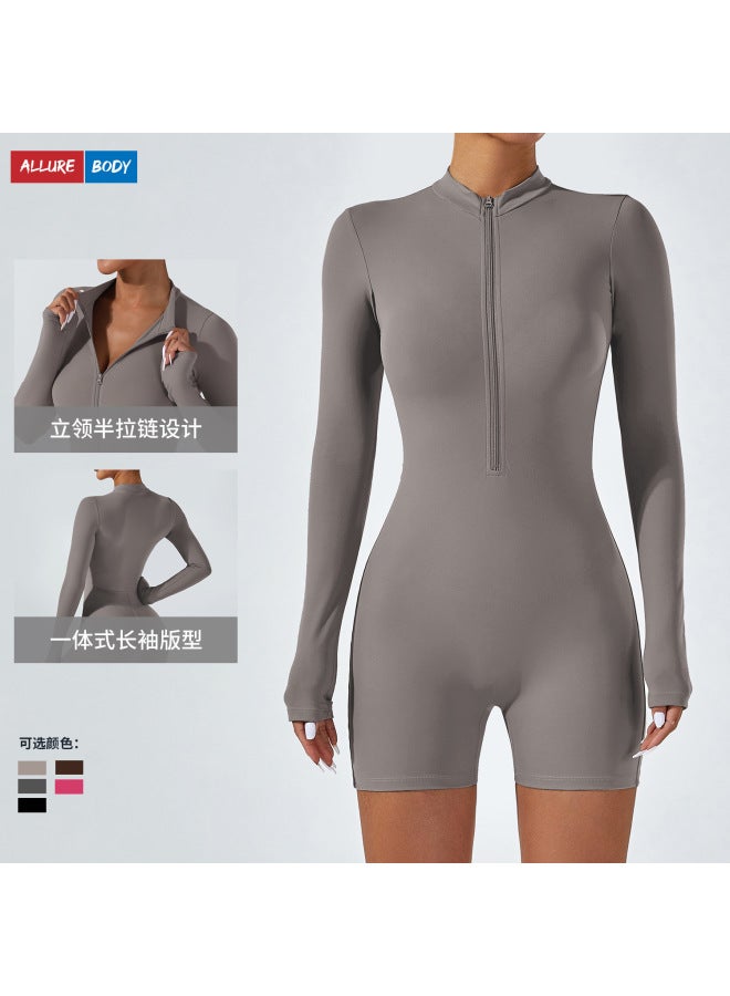 New Open Collar Zipper Long Sleeve One-piece Yoga Clothes Dance One-piece Fitness Clothes Tight Sports One-piece Suit - Image 3