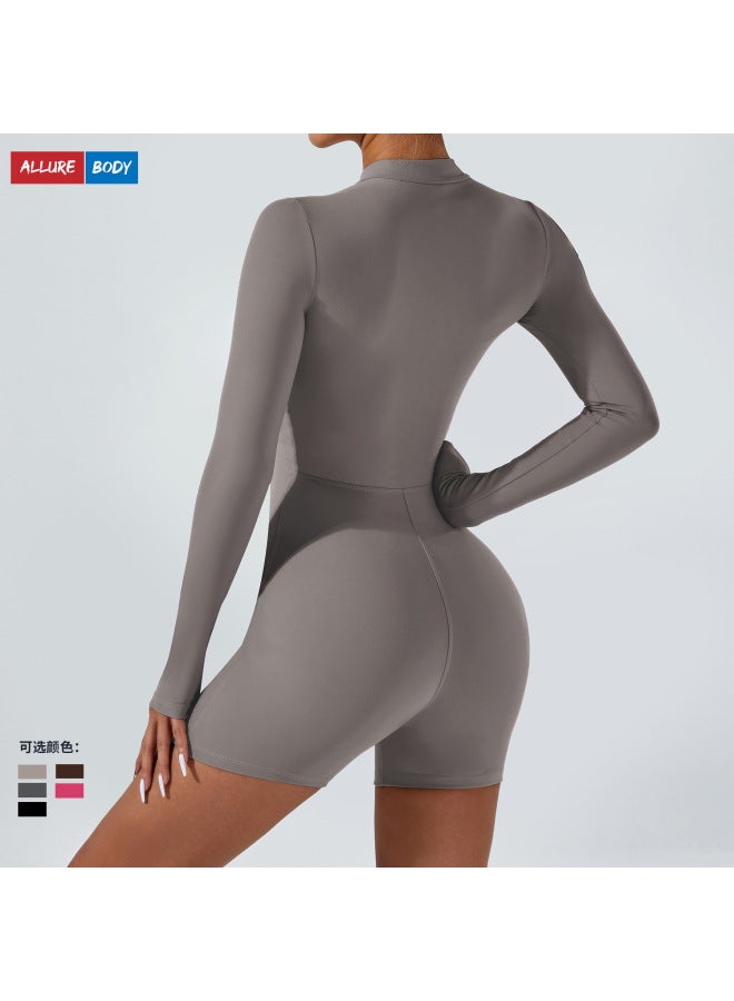 New Open Collar Zipper Long Sleeve One-piece Yoga Clothes Dance One-piece Fitness Clothes Tight Sports One-piece Suit - Image 2