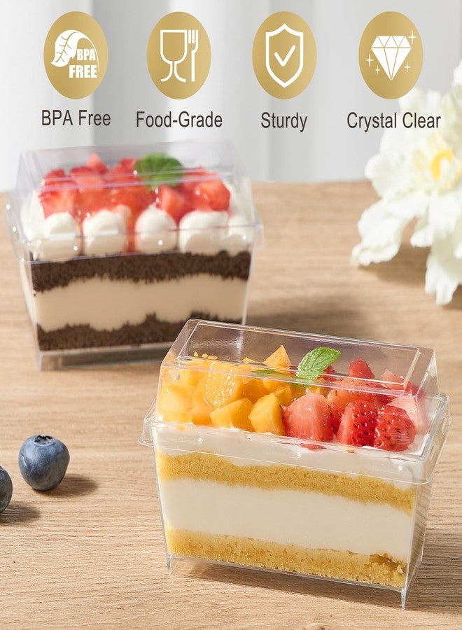 TOFLEN 50 Pack 5 oz Dessert Cups with Lids and Spoons, Mini Clear Plastic Parfait Cups, Rectangle Party Serving Bowls for Parfait, Appetizers, Mousse, Pudding - Image 3