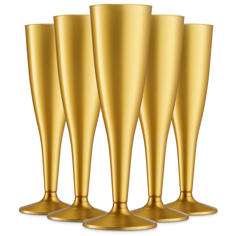 30 Pack Gold Plastic Champagne Flutes  5 Oz Disposable Toasting Glasses  Wedding Party Cocktail Mimosa Plastic Cups