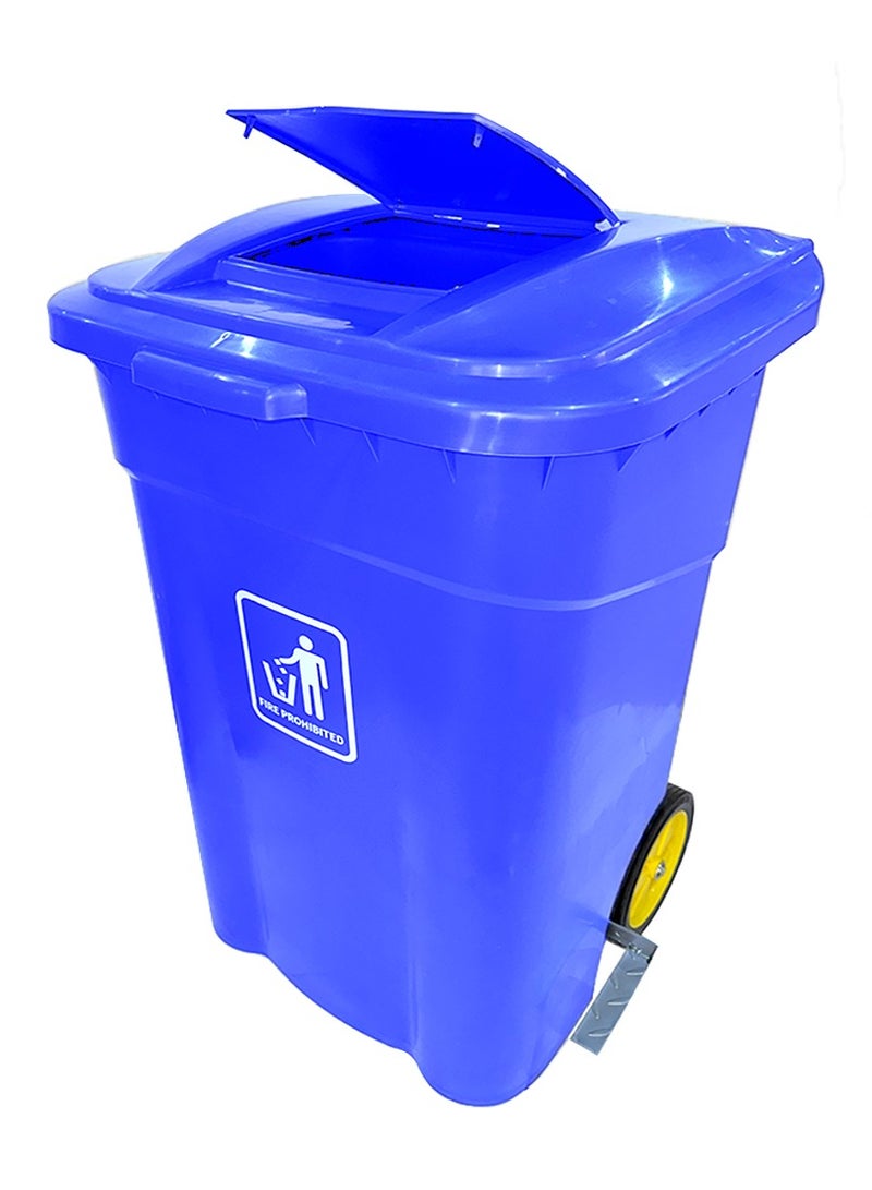 AKC Large 240 Liter AKC Blue Trash Bin Sturdy and Convenient with Pedal and Wheels 