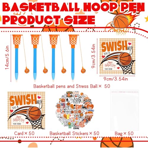 Gosodeny 50 Pack Basketball Party Favor Set with Mini Hoop Pens Stickers Exchange Cards and Gift Bags Bulk Gifts Sports Birthday Goodie Bag Fillers for Adult - Image 5