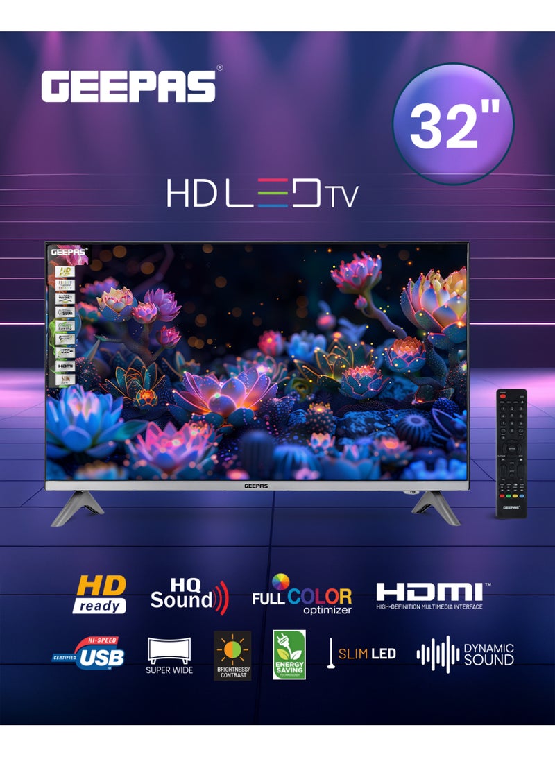 GEEPAS 32" Edgelss Slim LED TV with Remote Control,HDMI & USB Ports, AV Mode, Head Phone Jack, PC Audio In,VGA,Energy Saving Technology, Dynamic Sound GLED3201EHD Black - Image 2