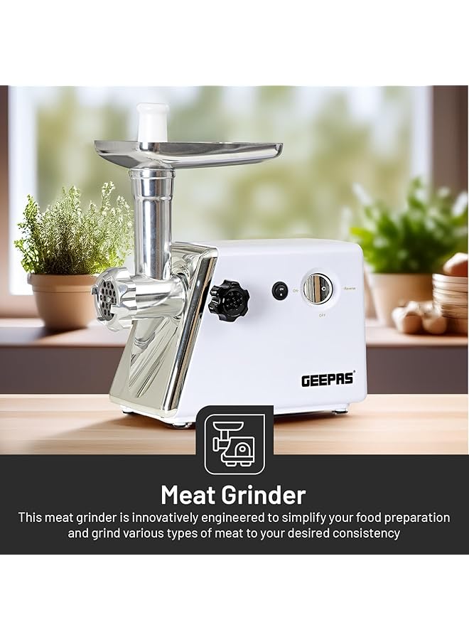 GEEPAS Meat Grinder Electric Aluminum Gearbox 800W Gmg746N Metal Cutting Plates Accessories Metal Gears Stainless Steel Blade 1Kg Capacity Reversefunction  - Image 5